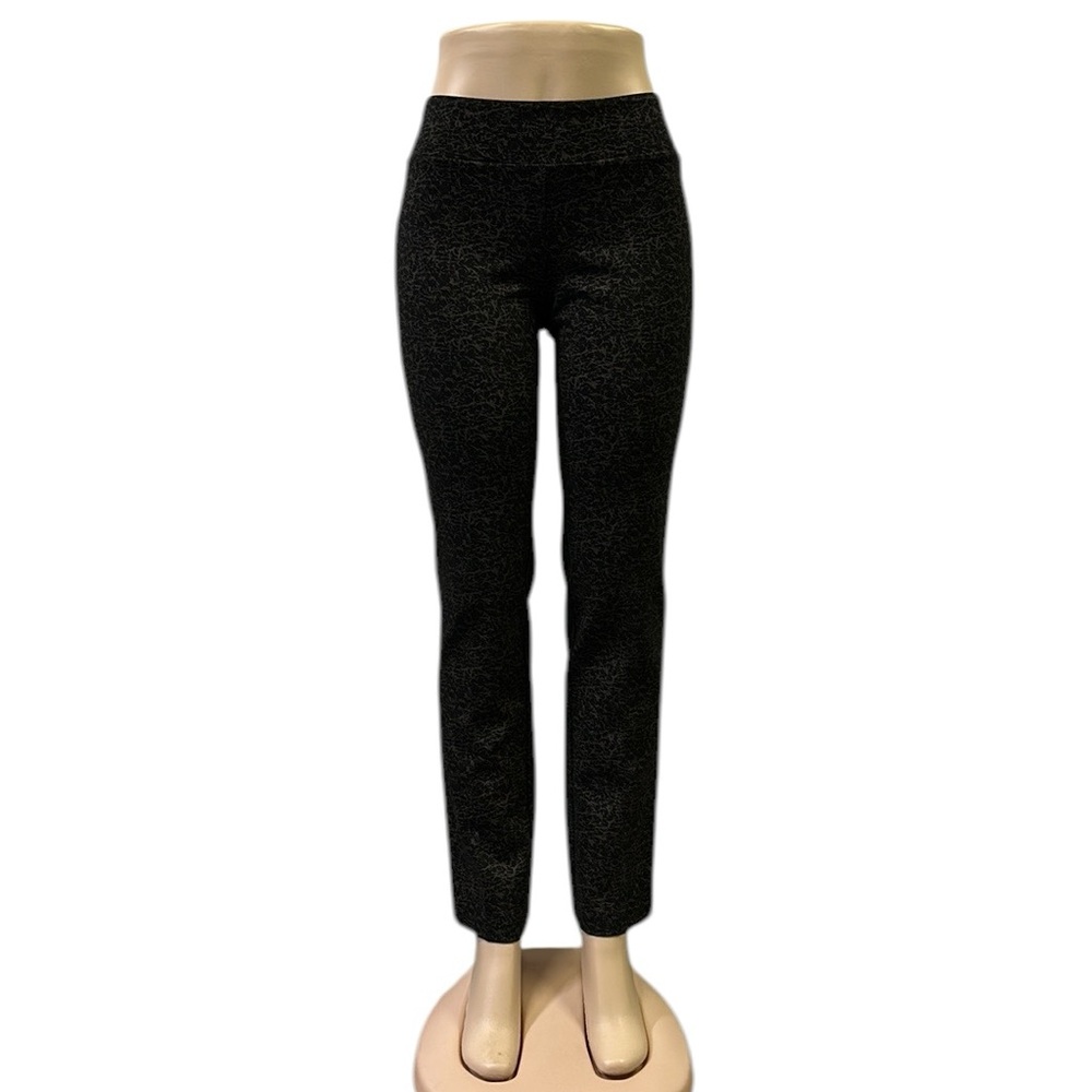 LG Lena Gabrielle Black Print Straight Leg Mid Rise Stretch Pants Leggings 4